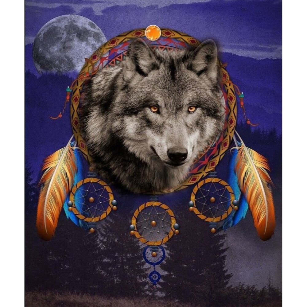 New Purple Wolf Dream Catcher Plush Fleece Throw Gift Blanket Sherpa SOFT Wolves
